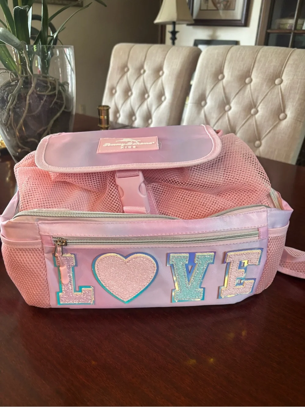 Tommy Bahama Kids Pink Mesh 'LOVE' Backpack/ Insulated Cooler- Beach Bag - NWOT
